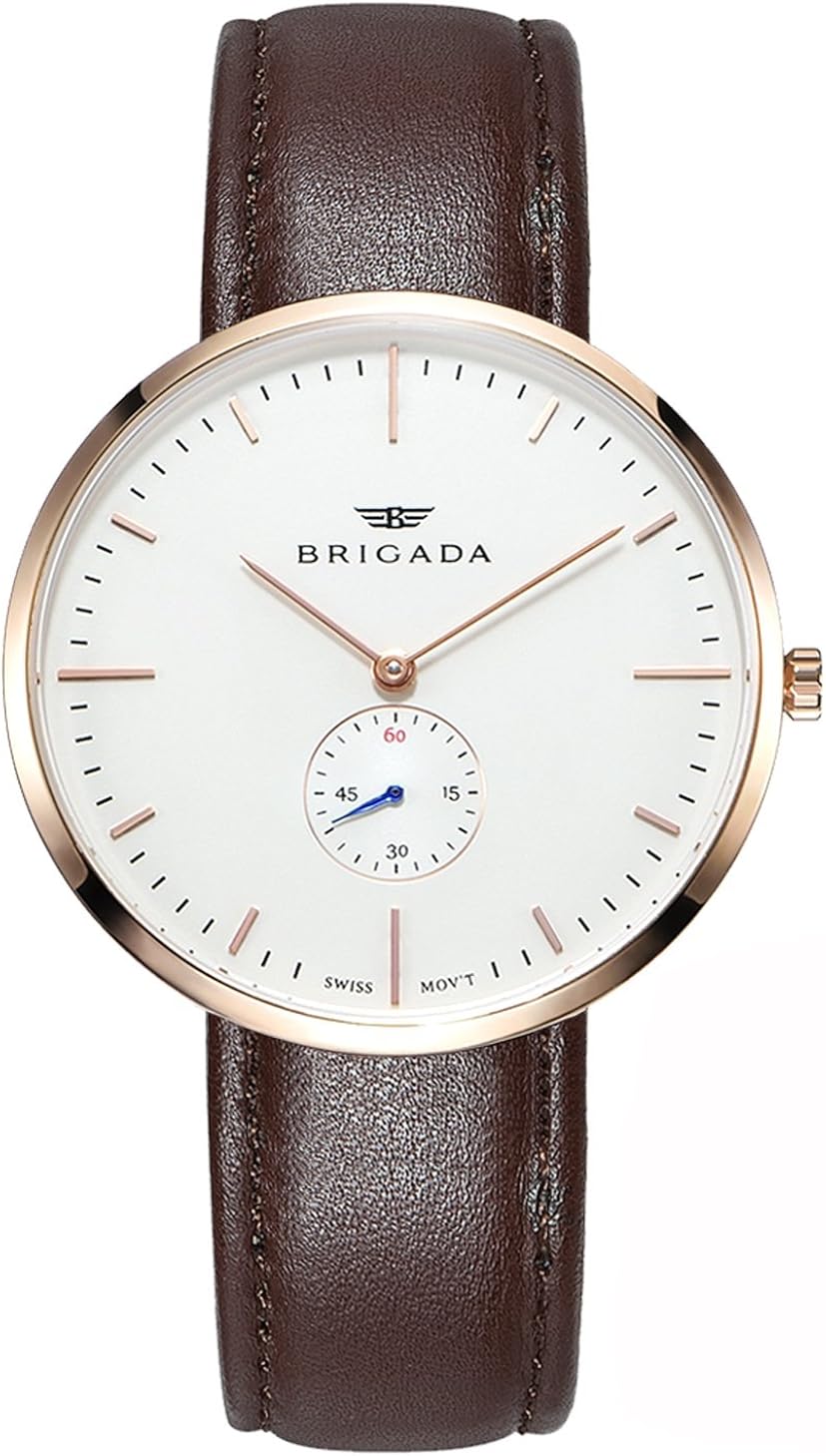 Swiss Brand Nice Fashion Minimalist Men's Dress Watch Waterproof, Rose Gold Case Business Casual Men's Wrist Watch