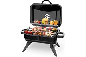 BBQCuker Portable Charcoal Grill with Warming Rack, Small Tabletop Barbecue Grill, Foldable Legs, Adjustable Vent, Total 343 Sq. In.Cooking Space, Outdoor BBQ Grill for Camping and Picnics (Black)