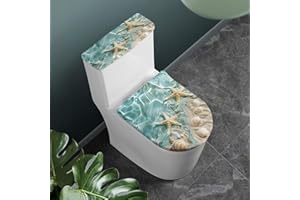 Flashideas Starfish Shell Toilet Lid Cover and Toilet Tank Cover 2Pcs Toilet Seat Cover and Tank Lid Covers Stretch Toilet Covers Set for Bathroom Fits Most Toilet Tanks & Lids