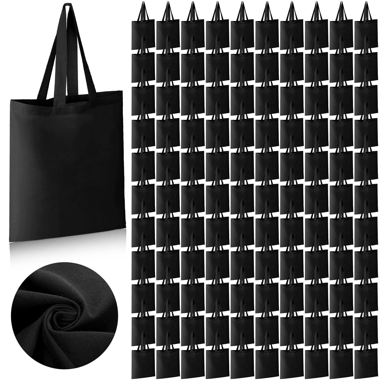 Photo 1 of Roowest 120 Pieces Cotton Tote Bag Bulk 15 x 16 Inch Blank Shopping Cloth Bags Reusable with Long Handle for Women Men DIY(Black)