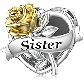 JIAYIQI Mom Grandma Daughter Wife Friend Sister Charm Fit Bracelet with Golden 3D Rose Flower Love Charm Valentines' Day Birthday Mother's Day Christmas Jewelry for Women