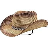 RONGXG Cowboy Straw Hat Men Women Wide Brim Fedora Panama Bucket Hat UV Protection Vacation Cap Foldable Beach Western Cap