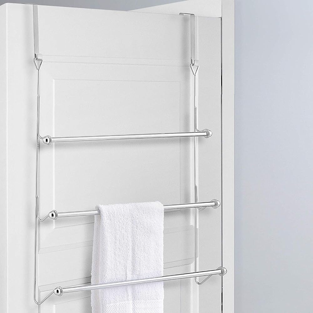 Top Home Solutions 3 Tier Chrome Over Door Airer Towel Rail 60cm W x 12cm D x