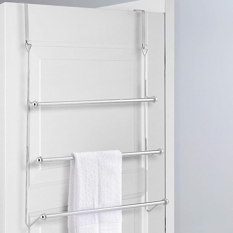 Top Home Solutions 3 Tier Chrome Over Door Airer Towel Rail 60cm W x 12cm D x