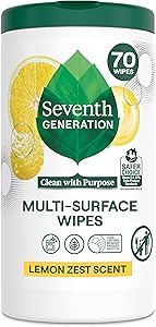 Seventh Generation Multi-Surface Cleaning Wipes, Lemon Zest Scent, Cuts Grease & Grime, 70 Wipes