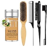5 Pack Slick Back Hair Brush, Hair Wax Stick for Smooth Flyaways, Tame Frizz, Sleek Ponytails, Buns - Boar Bristle Hair Brush