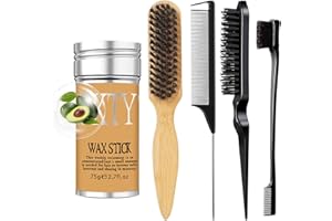 5 Pack Slick Back Hair Brush, Hair Wax Stick for Smooth Flyaways, Tame Frizz, Sleek Ponytails, Buns - Boar Bristle Hair Brush