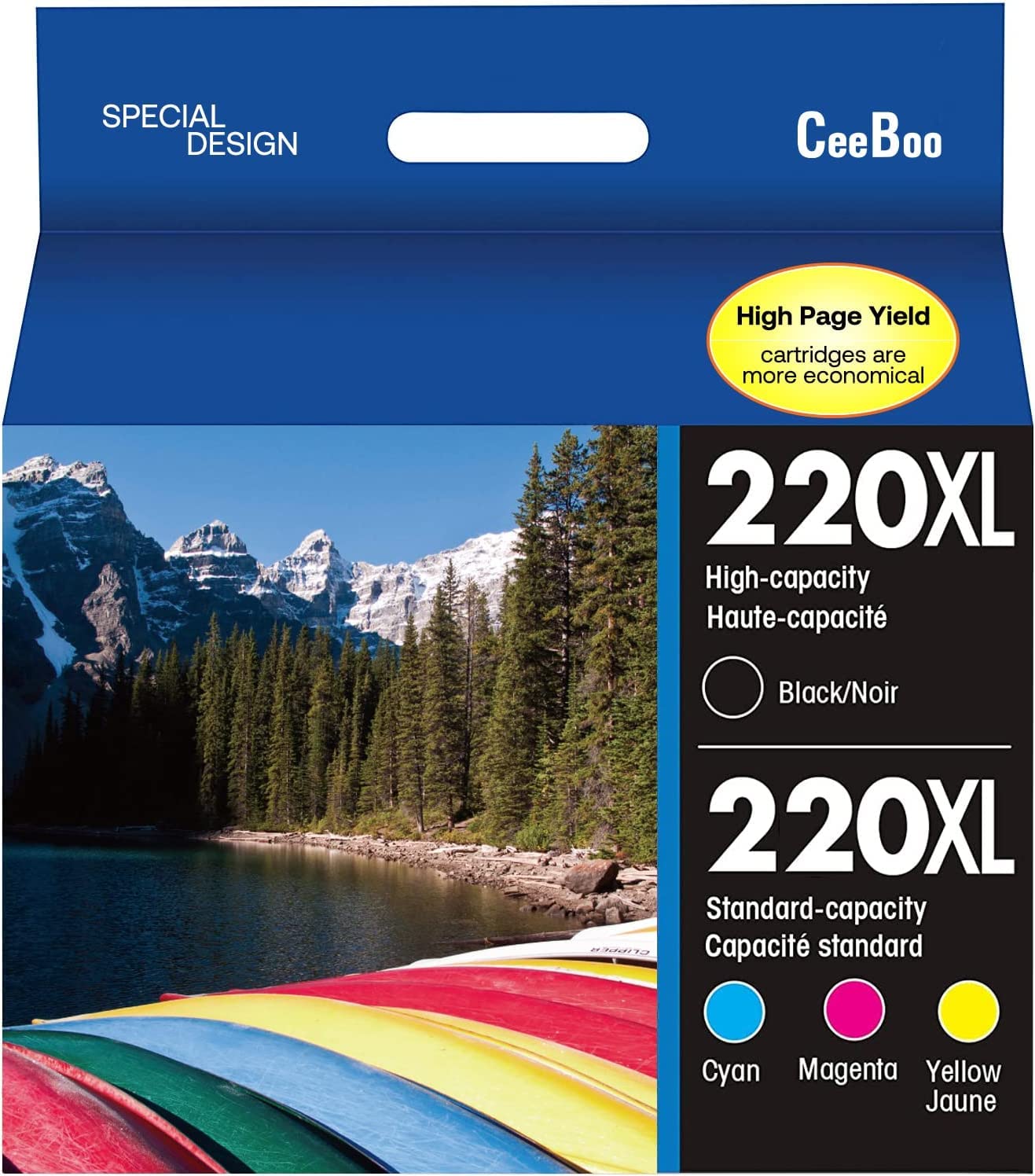 Photo 1 of CEEBOO 220XL High Yield Remanufactured Ink Cartridges Replacement for Epson 220 XL, Use with Epson WF-2760 WF-2750 WF-2660 WF-2650 WF-2630 XP-424 XP-420 XP-320 (Black Cyan Magenta Yellow), 4 Pack