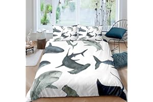 Feelyou Shark Comforter Cover Set Marine Life Ocean Theme Bedding Set for Kids Boys 3D Shark Print Duvet Cover Sea Animal Pattern Bedspread Cover Bedroom Collection 3Pcs Full Size…