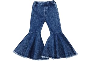 GOOCHEER Kids Toddler Little Baby Girl Ruffle Ripped Jeans Bell Bottom Flare Pants Ripped Denim Leggings Trousers