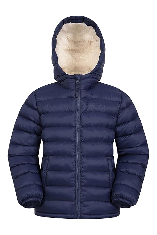 Mountain Warehouse Seasons Fur-Lined Kids Padded Jacket - Lightweight, Warm & Water-resistant Puffer Coat, Boys & Girls - For Autumn Winter, School & Outdoors Navy Kids Size 9-10 Years