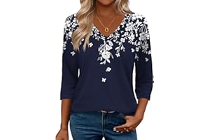 Zeagoo 3/4 Length Sleeve Womens Tops Casual V Neck Shirts Soft Basic Tees Business Work Blouses