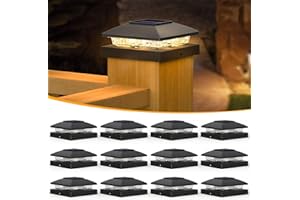 APONUO Solar Post Cap Lights for 4x4 Posts, Bright Warm White LED Post Cap Lights Solar Powered, IP64 Waterproof & All-Night Lighting, Black 12 Pack – Deck, Fence, Patio Light (Easy Install)