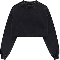 BINTEHGS Acid Wash Cropped Sweatshirts for Women Vintage Crewneck