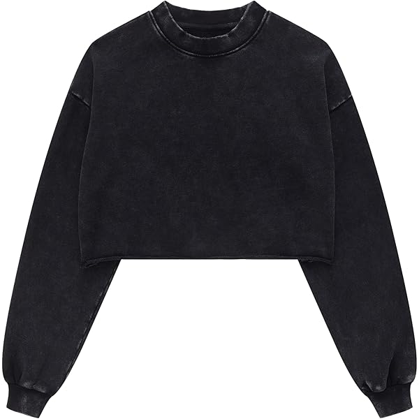 BINTEHGS Acid Wash Cropped Sweatshirts for Women Vintage Crewneck
