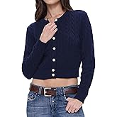 Balimtoy Women Cable Knit Cardigan Cropped Long Sleeve Crew Neck Button Down Sweater Cardigans Cute Y2k Fall Jackets