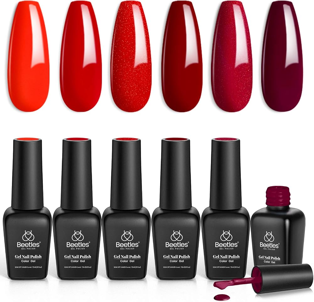 beetles Gel Polish Bloody Mary 6Pcs Red Burgundy Glitter Nail Kit