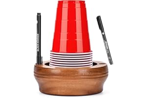 KLXQYYPY Wooden Cup Holder with Marker Slot - Disposable Plastic Cup Organizer & Dispenser for Hosting Party Essentials Kitchen Bathroom Housewarming Decoration (Walnut Color)