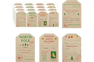 REMERABEL 200 Pcs Xmas to and from Santa Name Tag Stickers Christmas Ornaments Tag Stickers 2 x 3 inch Self Adhesive Natural Kraft Vintage Holiday Presents Decorative Tag for Present Wrapping Decor