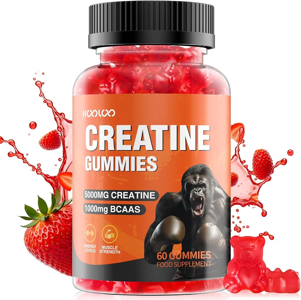HOOLOO Creatine Gummies 5000 mg Monohydrate with 1000 mg BCAAs 60 Count