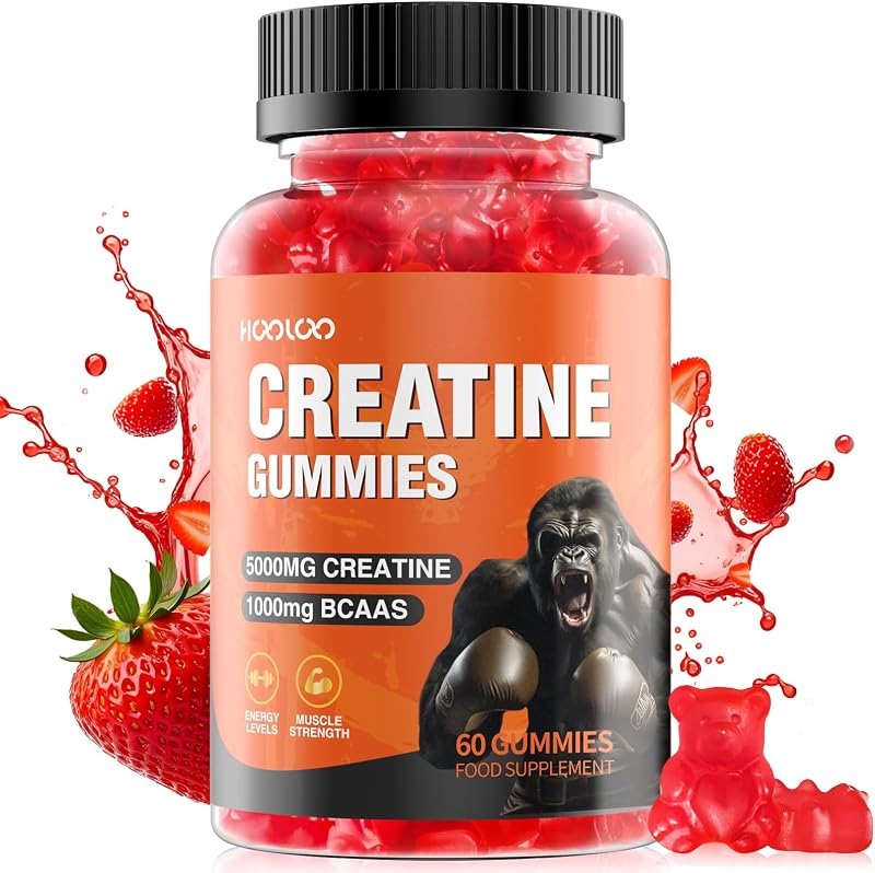 HOOLOO Creatine Gummies 5000 mg Monohydrate with 1000 mg BCAAs 60 Count