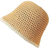 Summer Bucket Hat, Natural Straw Hollow Hat,Sun Protection and Vacation