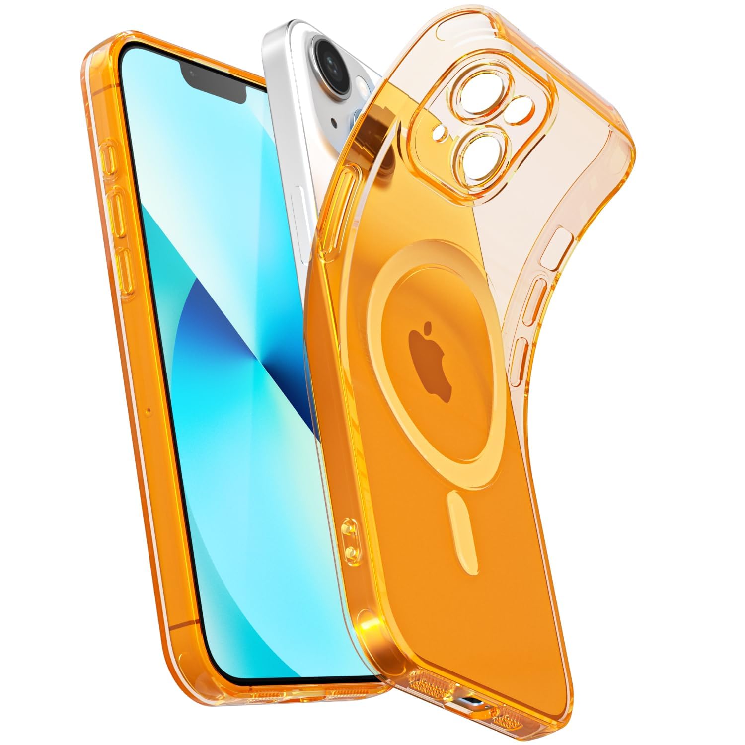 Svanove Soft Clear Case for iPhone 13 Mini Case Slim Magnetic, Compatible with Magsafe Minimalist Ultra Thin Transparent Silicone SafeCase, Non-Yellowing TPU Rubber Bumper Mag Safe Cover, Neon Orange