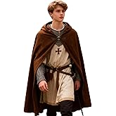 Yaolzeku Men's Velvet Cloak with Hood, Renaissance Medieval Hooded Cloak for Women, Halloween Hood Cape with Metal Loop Clasp
