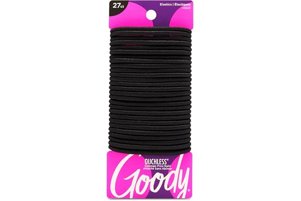 Goody Ouchless Women's Braided Elastic Thick, Black, 27 Count, 4MM for Medium Hair