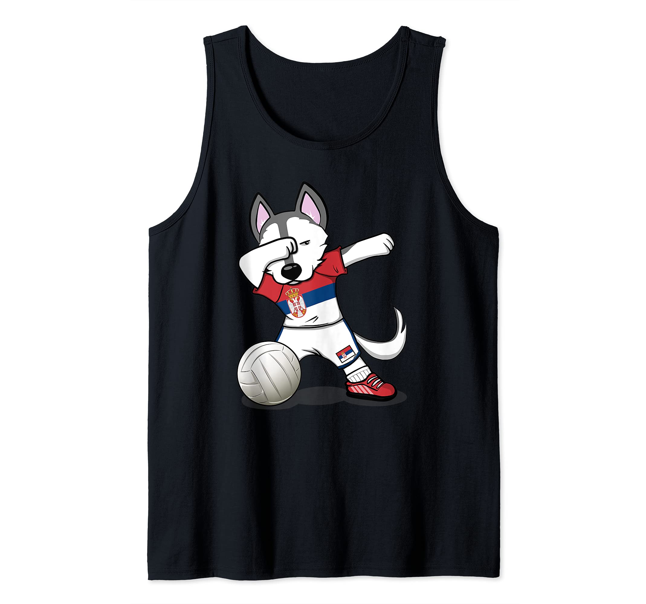 Dabbing Husky Dog Serbia Volleyball Fans Jersey Serbian Flag Tank Top