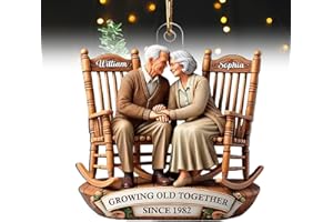 Old Couple Sitting On Rocking Chairs Together Personalized Christmas Acrylic Ornament