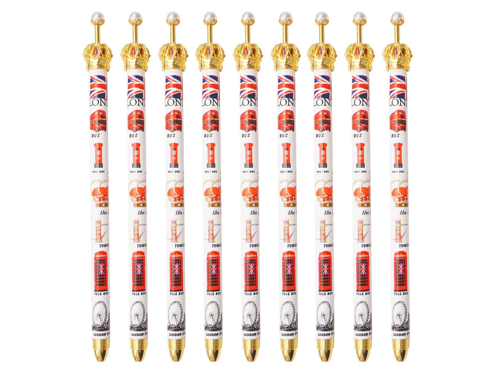 Set of 9 London Landmarks Pictures Design Pen with Crown - UK London Souvenir