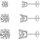 Sterling Silver Stud Earrings for Women- 3 Pairs Tiny CZ Cubic Zirconia Cartilage Earrings Set Small Tragus Earrings