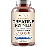 AMANDEAN Creatine HCl Pills. American Made CON-CRET. 120 Capsules. 7X Concentrated vs Monohydrate Powder. No Bloat. Muscle, Energy, Cognitive, Recovery Support for Men & Women. Gluten Free, Non-GMO.