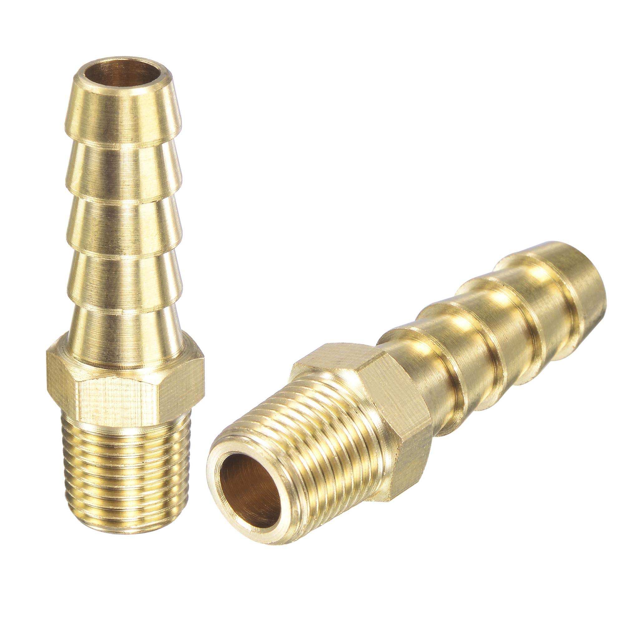 sourcing map Brass Hose Barb Fitting Straight 5/16 Inch x NPT 1/8 Male Thread Pipe Connector for Water Air Fuel Tube 2pcs
