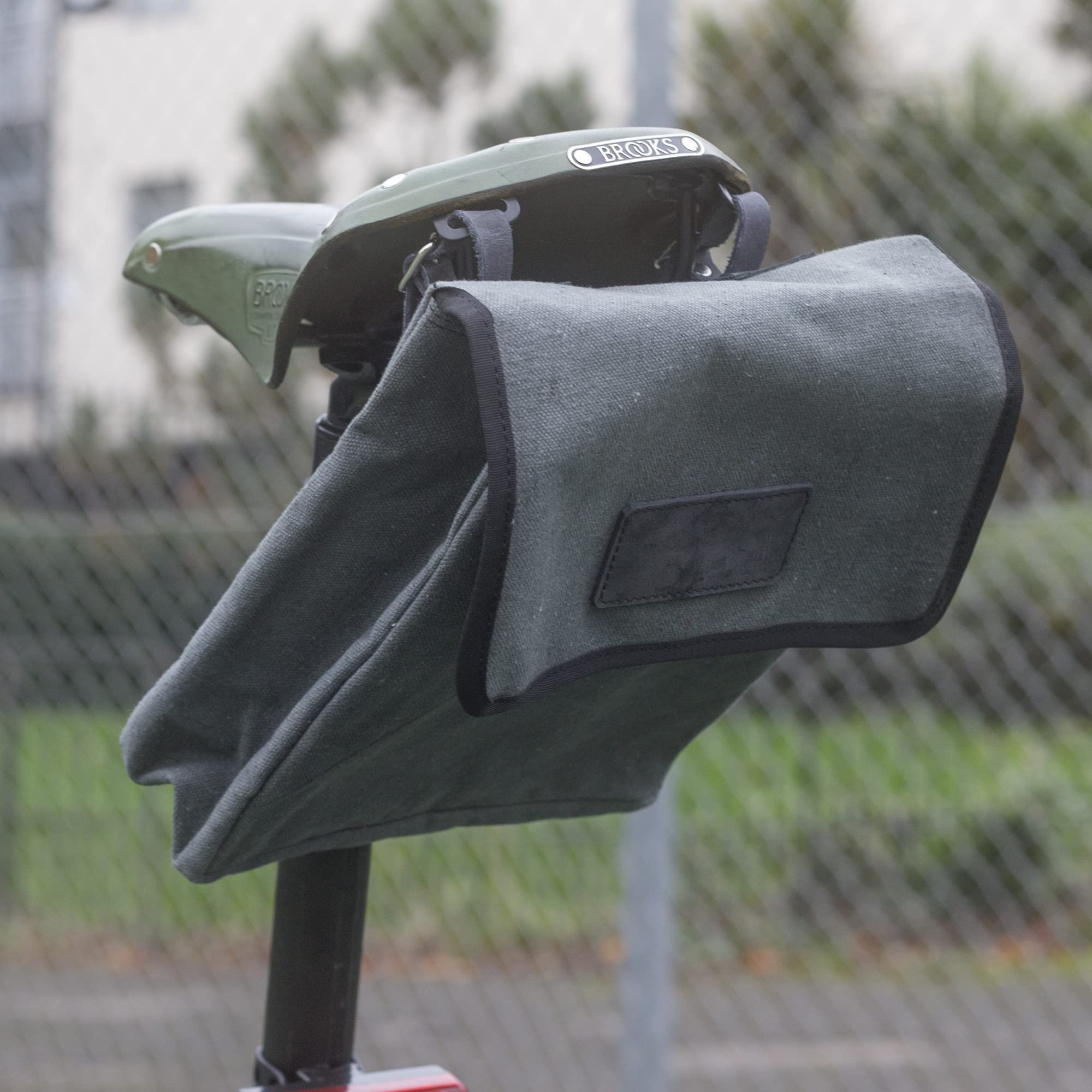 London Craftwork Canvas + Leather Saddle/Handlebar/Frame Bag for Bicycles in Olive Grey (Black)