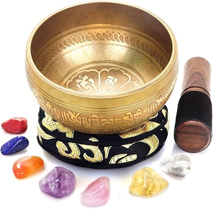 Amazon Com Tibetan Singing Bowl Set 7 Chakra Crystal Stones For Meditation Mindfulness Yoga Spiritual And Body Healing And Energy Cleansing Musical Instruments