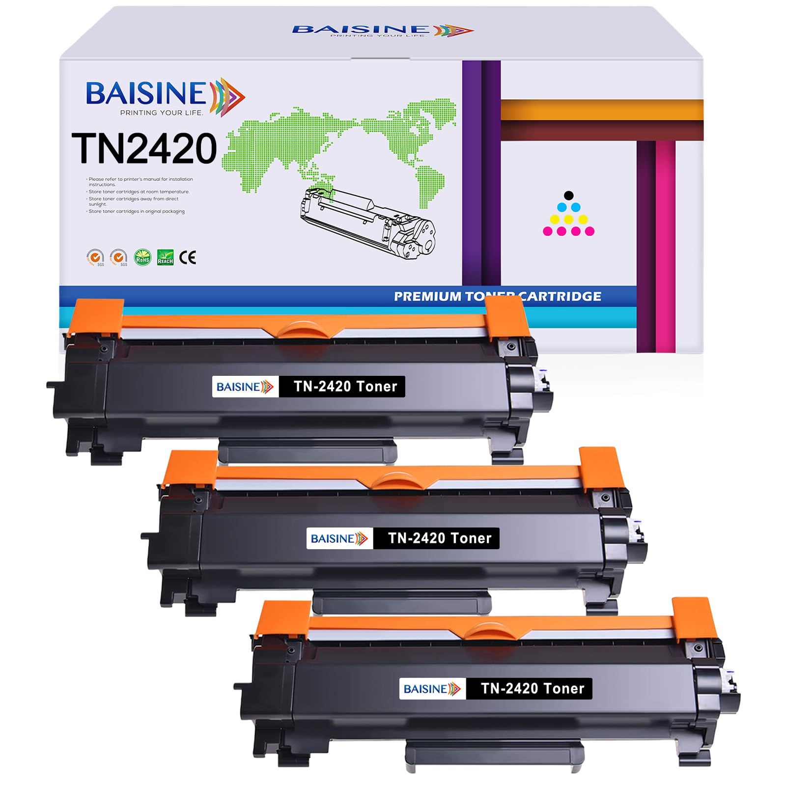 BAISINE 3-Pack Compatible with MFC-L2710DW Toner Black for Brother TN2420 TN-2420 Cartridge with Chip for HL-L2350DW HL-L2370DN DCP-L2510D DCP-L2530DW HL-L2375DW HL-L2310D MFC-L2730DW DCP-L2550DN