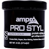AmPro Pro Styl Styling Gel - Protects and Strengthens Your Strands - Non-Flaking, Alcohol Free, Vegan Formula - Flexible, Touchable Hold for All Hair Textures - Super Hold - 6 oz