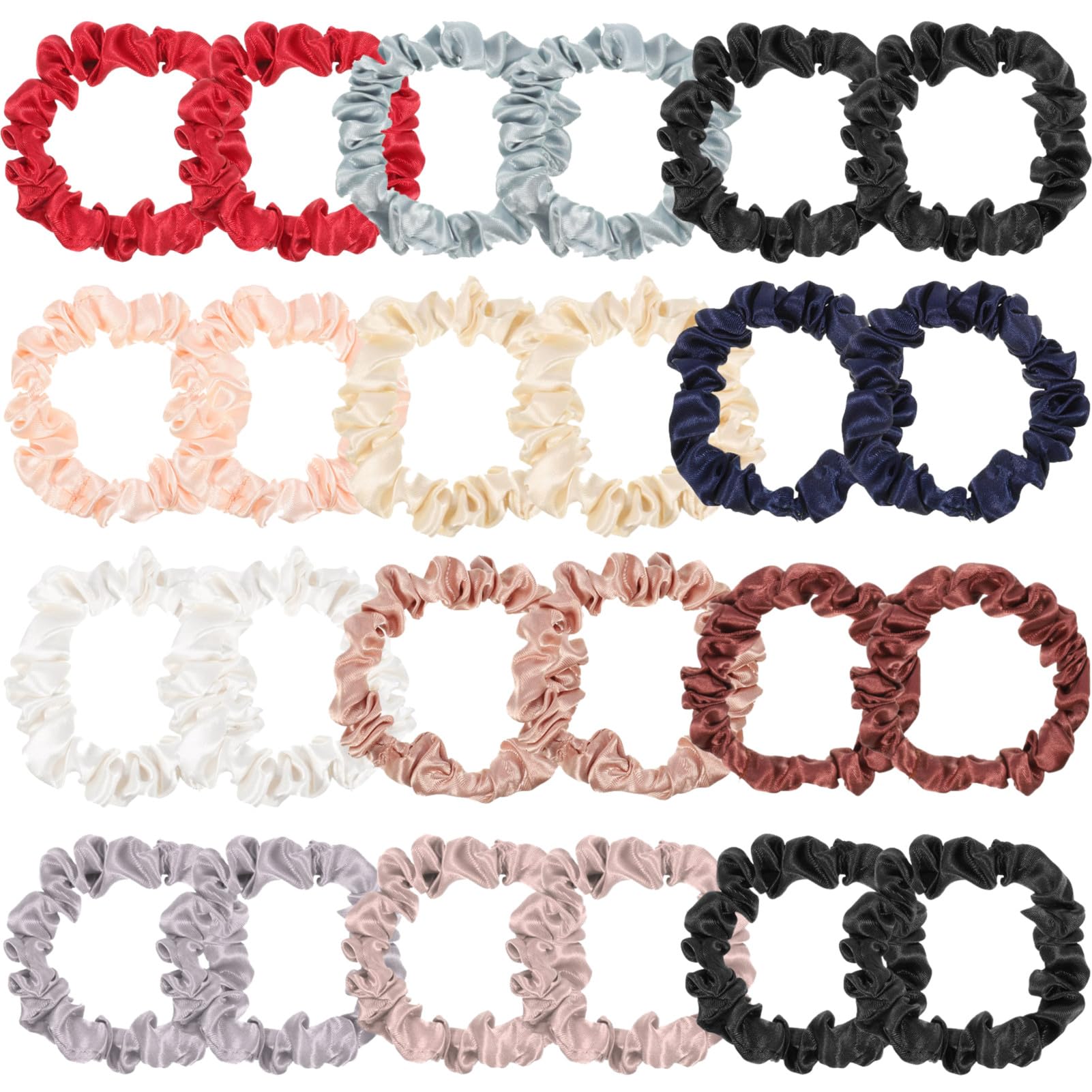 AUXSOUL 24 Pcs Silk Hair Scrunchies Satin Hair Ties Thin Elastic Silk Bands Small Scrunchies Non-Slip Ponytail Holder Bands For Women Girls(12 Colours)