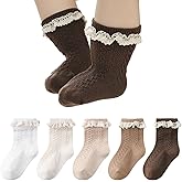 Meeshine 5 Pack Toddler Girls Ruffle Socks Eyelet Lace Trim Cotton Frilly Princess Dress Mesh Ankle Socks for 0-3T Infant