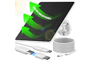 GYKZ Solar Panel for Security Camera, Solar Panel with Micro USB & USB-C Port for Built-in Rechargeable Battery Outdoor Camera, IP65 Waterproof Solar Panel for Cameras, 9.8ft Cable&360° Adjustable Bracket