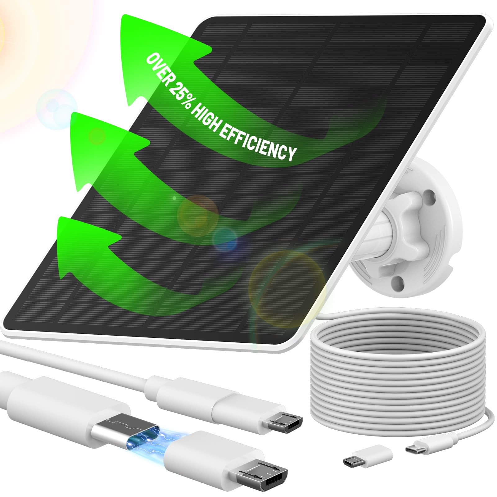 Photo 1 of Solar Panel for Security Camera, Solar Panel with Micro USB & USB-C Port for Built-in Rechargeable Battery Outdoor Camera, IP65 Waterproof Solar Panel for Cameras, 9.8ft Cable&360° Adjustable Bracket