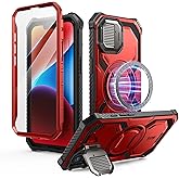 i-Blason for iPhone 16e Case with Camera Cover Stand [Built-in Screen Protector] [Wireless Charging Compatible] Full-Body Heavy Duty Military-Grade Protection Rugged Magnetic Phone Case, Red