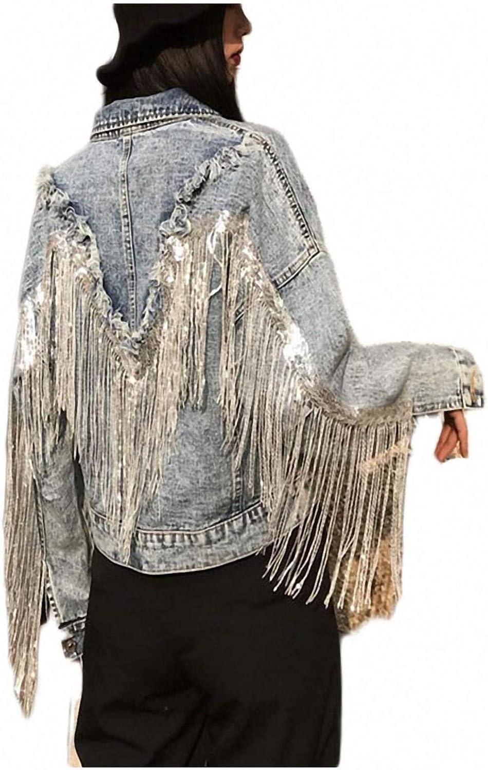 Jean Jacket Woman Fringed Sequined Denim Jacket Spring Retro Loose