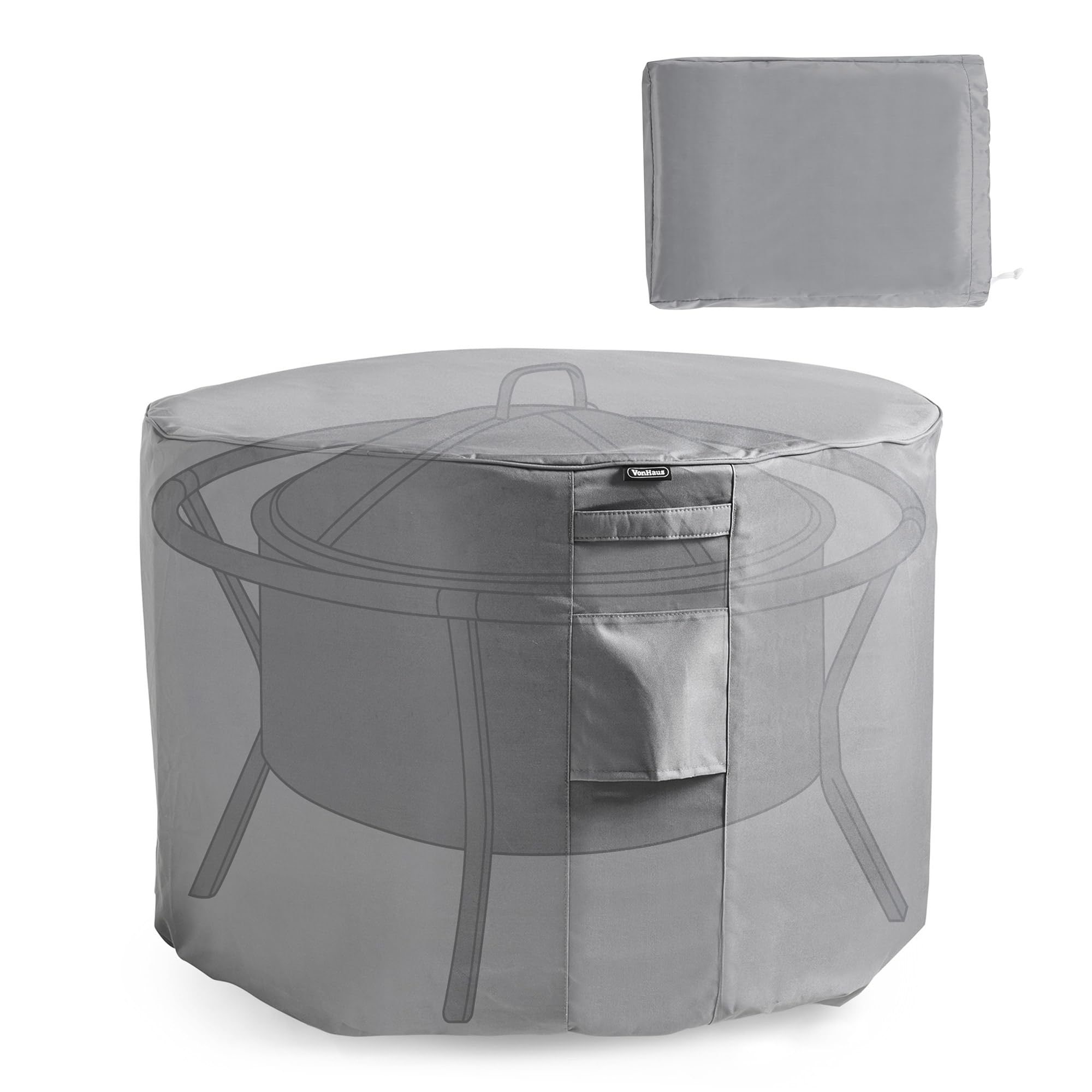 VonHaus Garden Fire Pit Cover - Waterproof Premium Heavy Duty, Breathable 420D Oxford Fabric Protection for Outdoor Firepit (Grey, H60cm x D80cm x L80 cm)