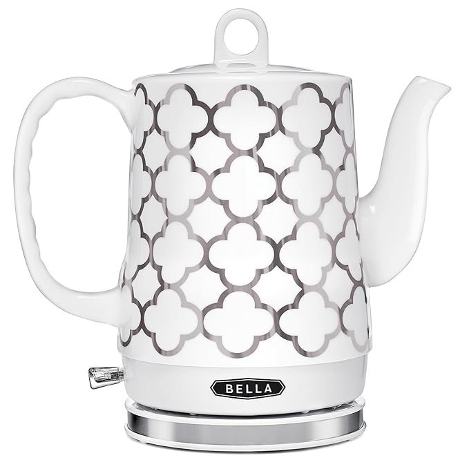 BELLA (14522) 1.2 Liter Electric Ceramic Tea Kettle with Detachable Base & Boil Dry Protection, Silver Tile best electric tea kettle