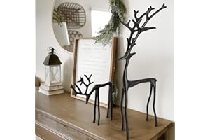 Set of 2 Black Metal Reindeer Statues, Reindeer Christmas Decor, Modern Metal Xmas Figurines, Elegant Indoor Holiday Decor, T