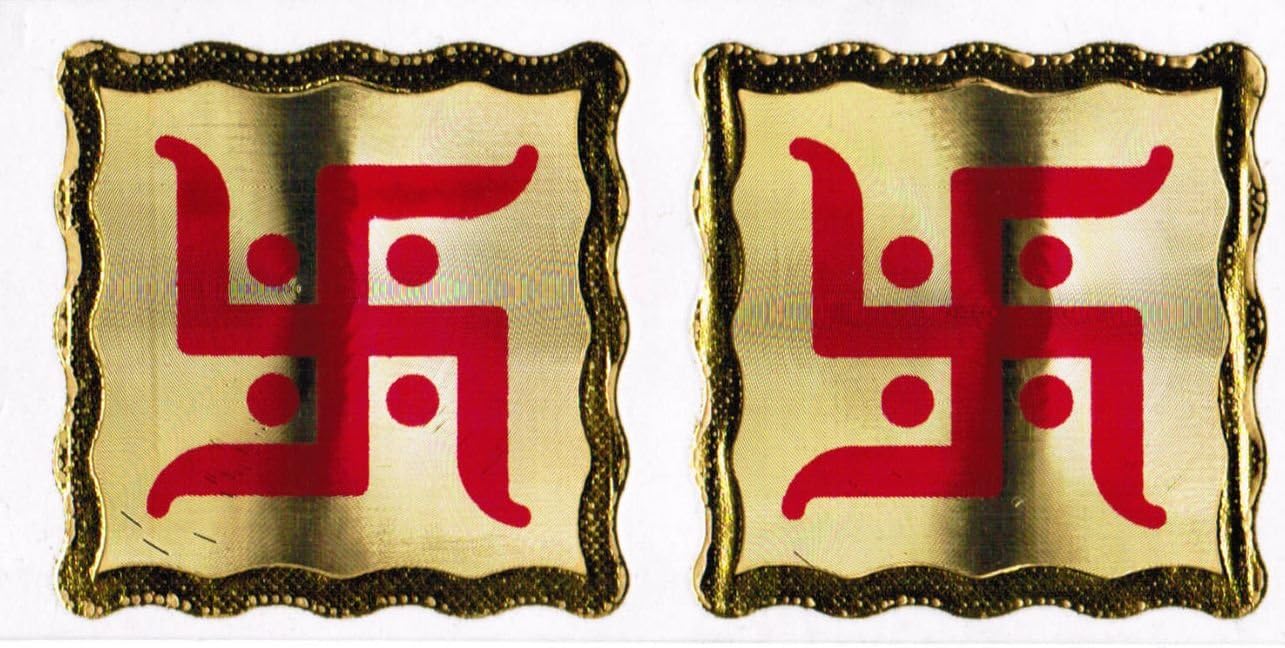 Adhesive Sticker - Gold/Red Swastika Shimmering Finsh