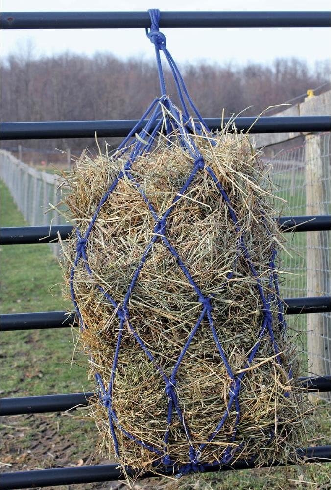 Heavy-Duty, Cotton Rope, Hanging Hay/Feed Net for Horse & Equine (Navy)